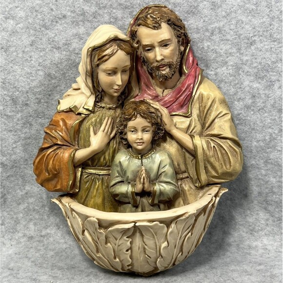 Vtg Holy Family Mary Joseph Jesus Dipinto A Mano Italy Handmade Holy Water Font - Picture 1 of 14